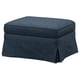 EKTORP blue footstool, rectangular with cushioned top, covered in recycled polyester.