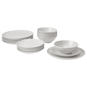 FÄRGKLAR white stoneware set, simple, round, matte design.