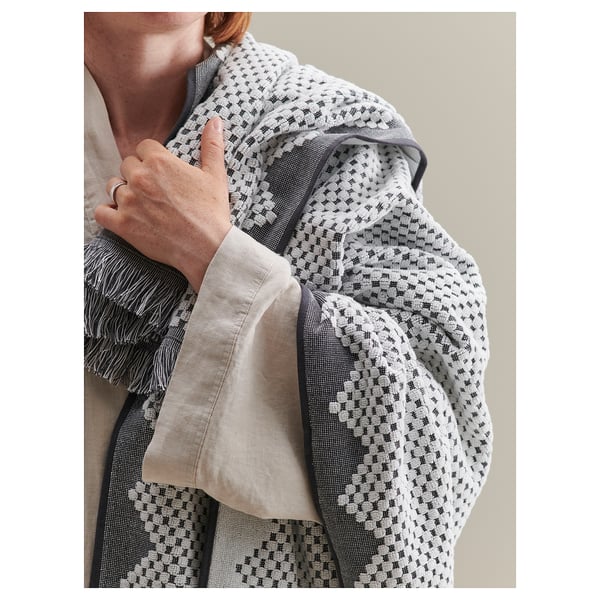 FJÄLLSTARR Bath sheet, white/grey, 100x150 cm
