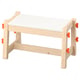 FLISAT adjustable pine wood bench, white acrylic seat. Sturdy, versatile kids furniture with three height settings.