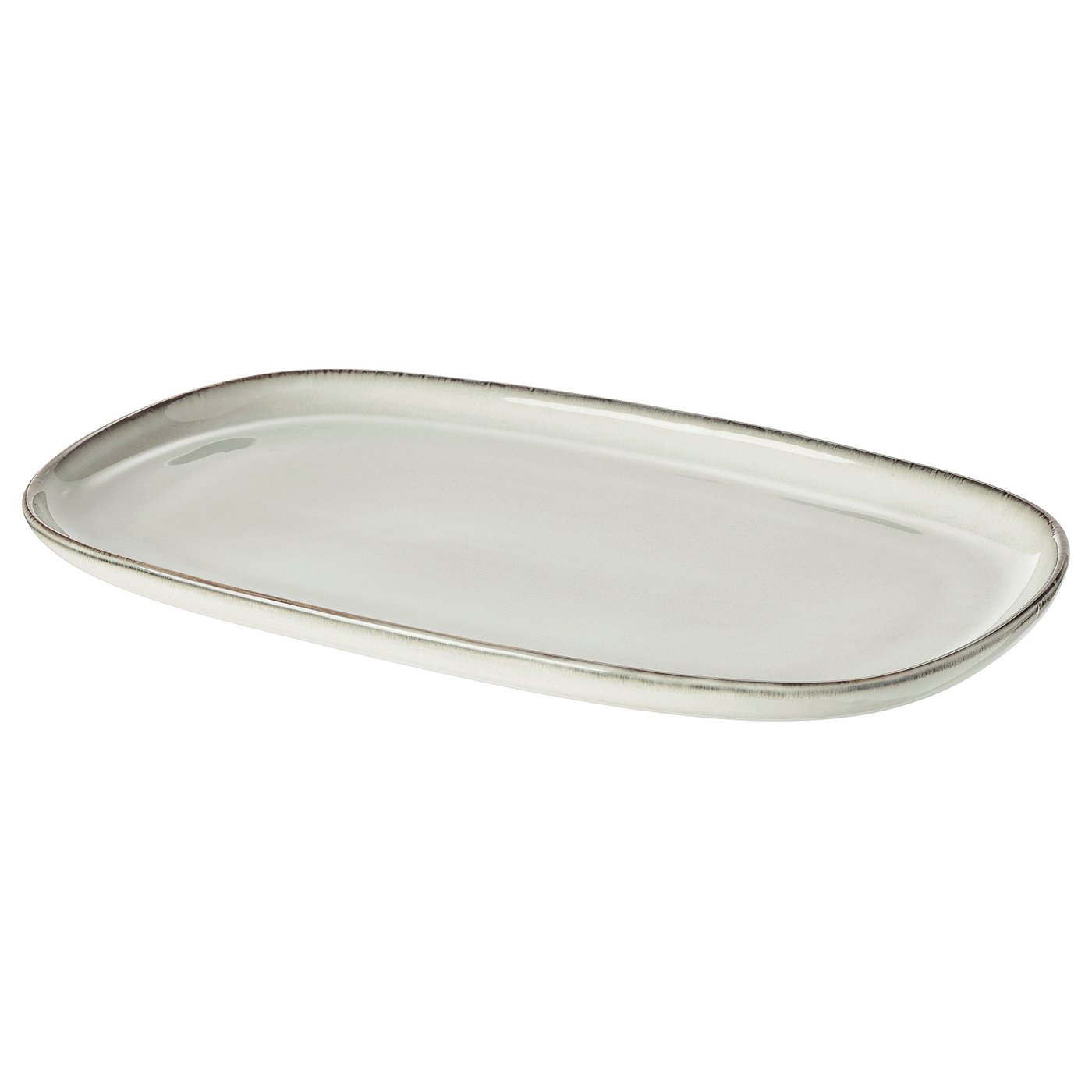 White GLADELIG ceramic serving plate, sand-glazed, oval shape, smooth edges, classic design.
