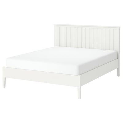 GULLABERG white wooden bed, classic design, sturdy, slatted base, white mattress.