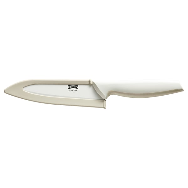 HACKIG knife: white, ceramic blade, plastic handle, anti-slip grip.