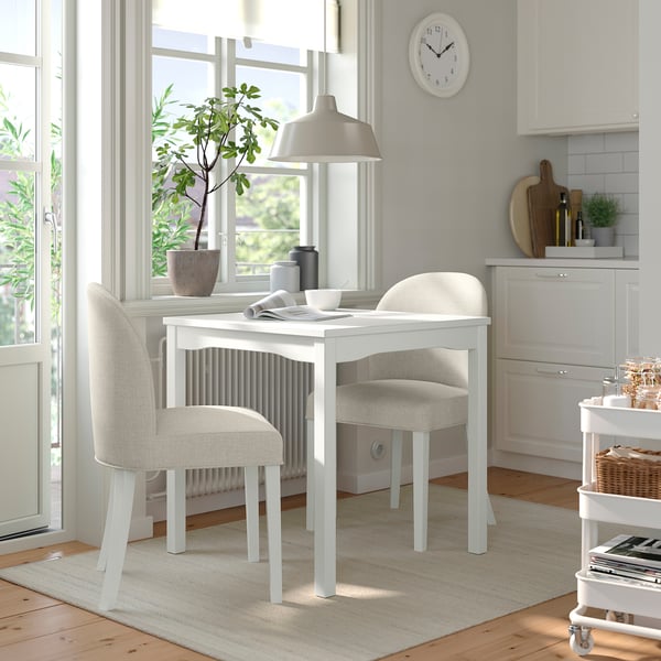 HAUGA / ROSENTORP Table and 2 chairs, white/Kilanda light beige white, 74x74 cm
