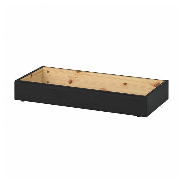 HAVSTA solid pine wood shelf, black-brown, rectangular. Crafted details, natural wood grain visible. Perfect for storage, durable design.
