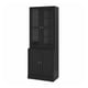 HAVSTA black cabinet, glass/solid pine doors, tall, dust-free shelves, adjustable interiors.