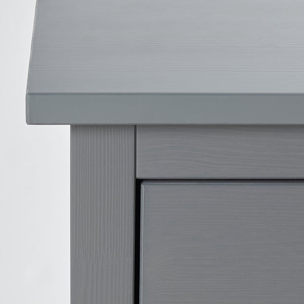 Grey wooden chest with smooth, even finish and clean edges. High-quality craftsmanship visible in detailed wood grain texture.