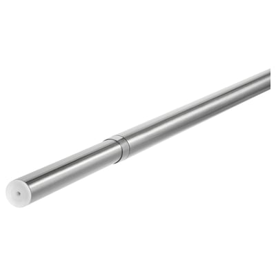A HUGAD silver metal curtain rod. Its adjustable with abs plastic sleeves and polypropylene end caps.