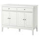 White IDANÄS sideboard with 2 drawers and bifold doors, rectangular shape.