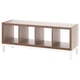 KALLAX shelving unit, light brown and white, rectangular, modern minimalist design with open compartments and metal legs.