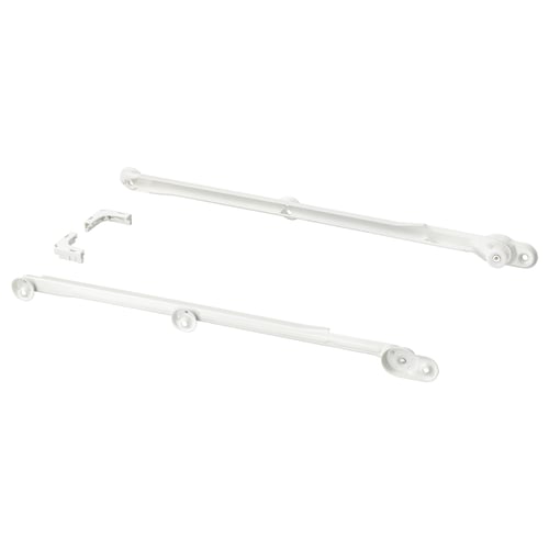 White KOMPLEMENT wardrobe organisers, featuring metal bars with plastic wheels and clips.