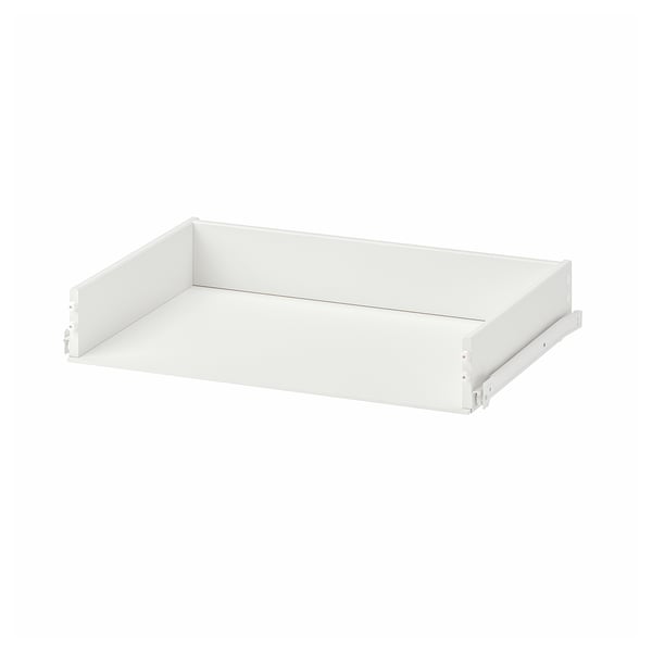 A white KONSTRUERA drawer with acrylic paint and fibreboard. It a space-saving runner design.