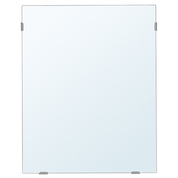 A rectangular lårbro mirror with plain design, suitable for vertical or horizontal mounting, with protective film for bathroom use.