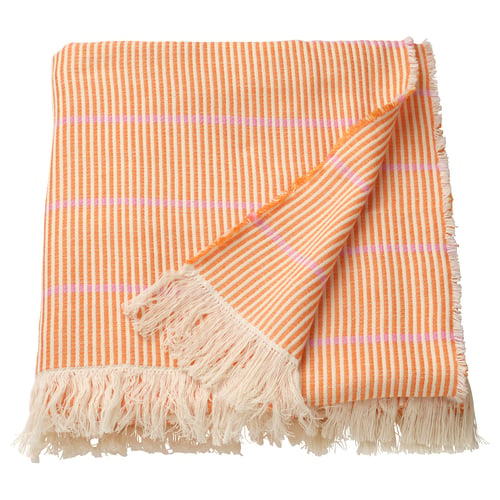 LAPPKATTFOT throw - bright orange/pink stripes, fringed cotton blanket.