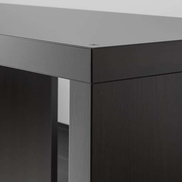 Black-finished wooden tv stand corner showing sleek design and sturdy construction.