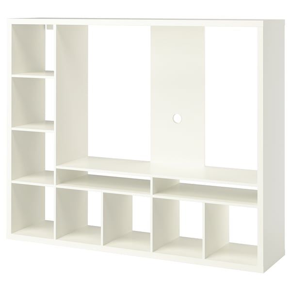 A white LAPPLAND tv stand, rectangular with multiple open compartments and adjustable shelves.