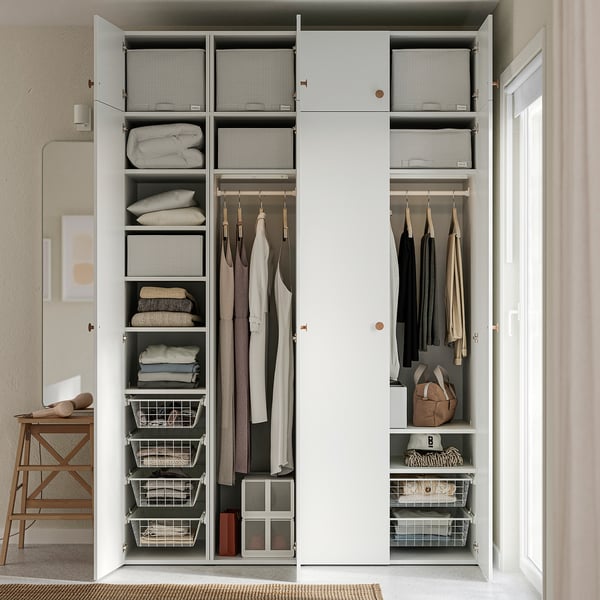 LASTARE Wardrobe combination, white/with height extension unit, 160x62x237 cm
