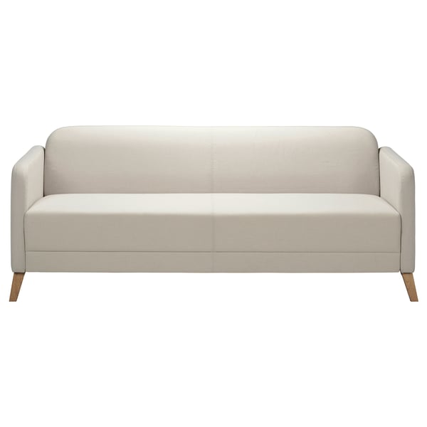 Modern beige LINANÄS sofa, rectangular shape, wooden legs, two-tone fabric.