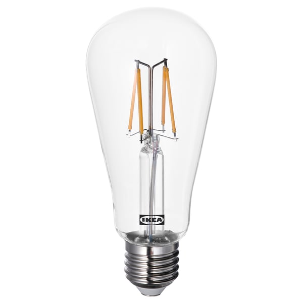 Ikea LUNNOM bulb, clear glass, vintage filament design, led, warm white light.