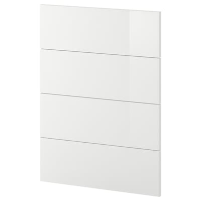 A white METOD kitchen cabinet door with a glossy finish. It a sleek, rectangular design.