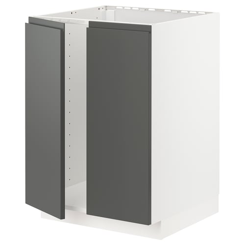 Modern grey METOD kitchen cabinet with white frame and dark grey doors.