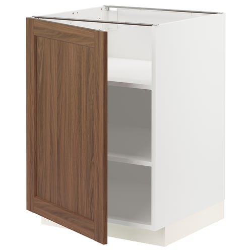 METOD kitchen cabinet, white and walnut, three shelves, adjustable, with snap hinges.
