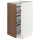 METOD kitchen cabinet with walnut wood door and wire shelves.