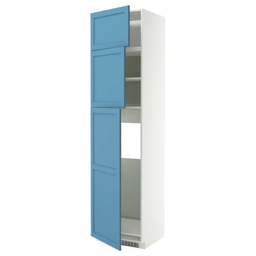 METOD High cab for fridge with 3 doors, white/Lerhyttan blue, 60x60x240 cm