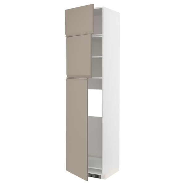 A METOD vertical storage cabinet with beige upplöv doors, featuring sleek, modern lines and a minimalist design.