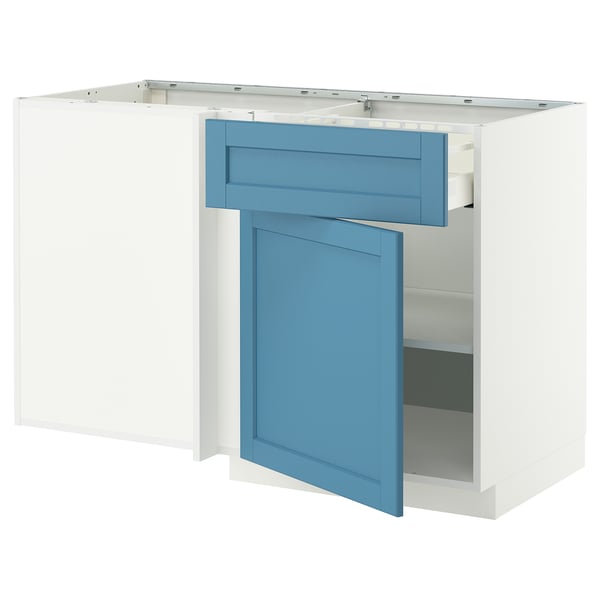A blue and white METOD kitchen cabinet. It a drawer and a door, with a sleek, modern design.