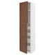 Tall white cabinet with walnut doors, featuring multiple shelves and a modern design.