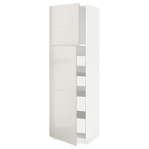 White high gloss cabinet with shelves, modern design.