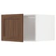 Walnut METOD kitchen cabinet, left-hinged with open door, showing shelves inside.