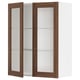 METOD kitchen wall unit, walnut glass doors, white frame, adjustable shelves.