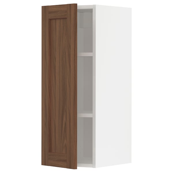 Walnut cabinet door, white kitchen unit - METOD system, rectangular.