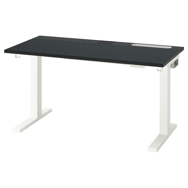 MITTZON sit/stand desk: black top, white legs, modern design. Adjustable height for comfort.