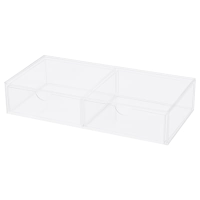 This is a clear, rectangular acrylic plastic organiser with two drawers; ideal for makeup and jewellery storage.