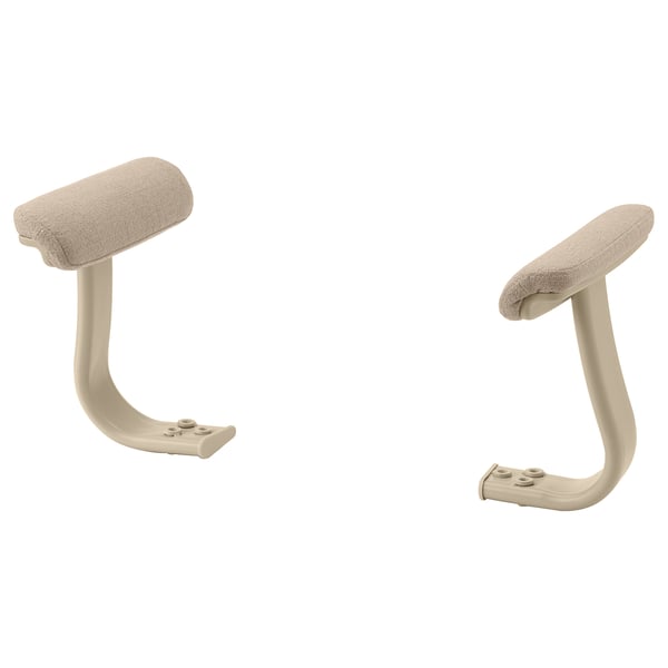 Beige MULLFJÄLLET office armrests with upholstered padding for comfort, designed to support users during long periods.