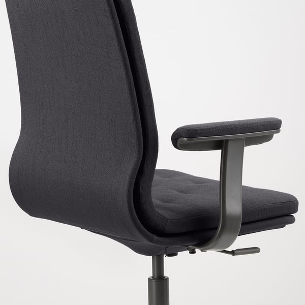 Ergonomic office chair with padded armrests, designed for comfort and durability.