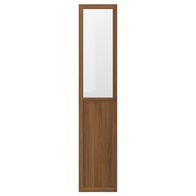 OXBERG wooden cabinet with glass top, adjustable panel, natural finish, rectangular shape, modern design.