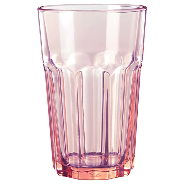 POKAL tempered glass tumbler, pinkish hue, classic ribbed design, durable, dishwasher-safe.