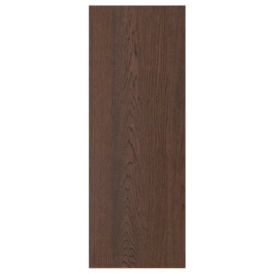 Displays a dark wood-toned SINARP cabinet door with oak veneer in a rectangular shape, featuring a modern and sleek design.