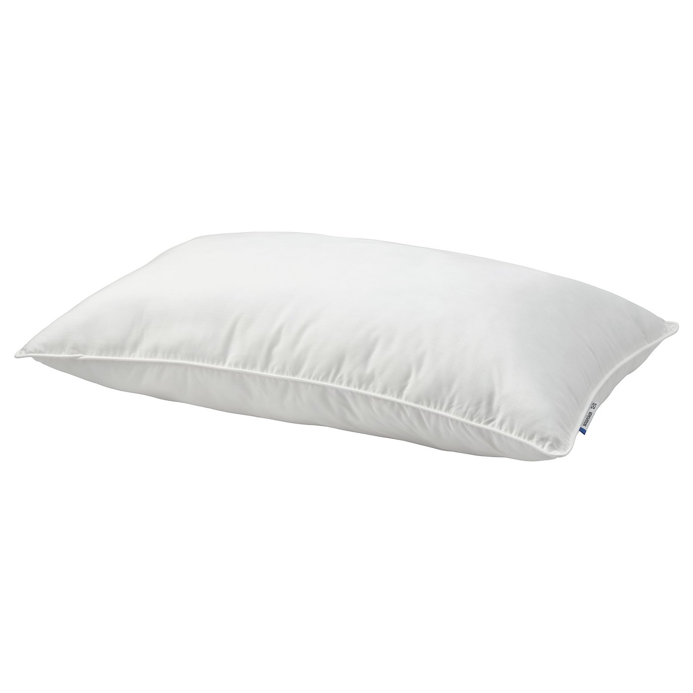 White SKOGSFRÄKEN pillow with lyocell, cotton, recycled polyester fill for a fluffy, supportive sleep.