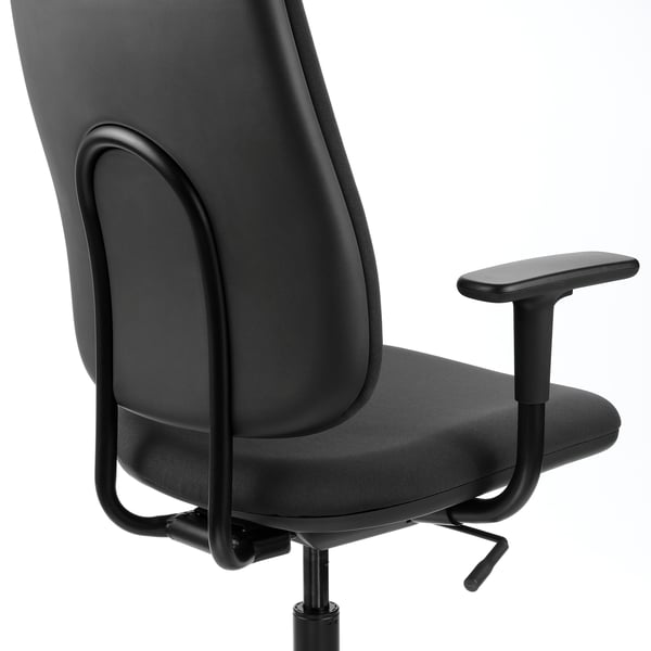 High-quality black office chair with adjustable armrests and ergonomic design.