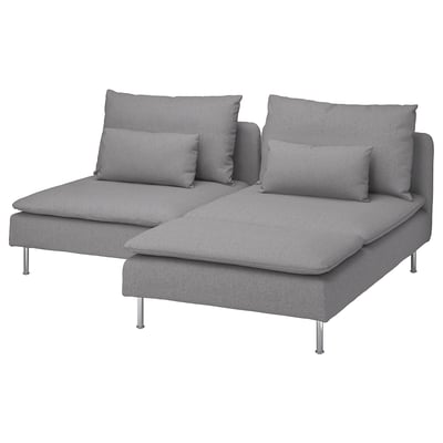 Modern grey u-shaped sectional sofa with metal legs, perfect for lounging, featuring a sleek and minimalist design.