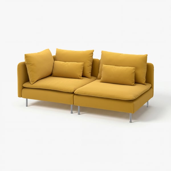SÖDERHAMN mustard sofa, modern & modular, comfy deep seats, high metal legs.