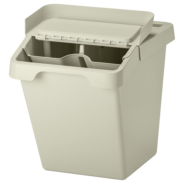 Beige SORTERA recycling bin, recycled plastic, easy-clean, functional.