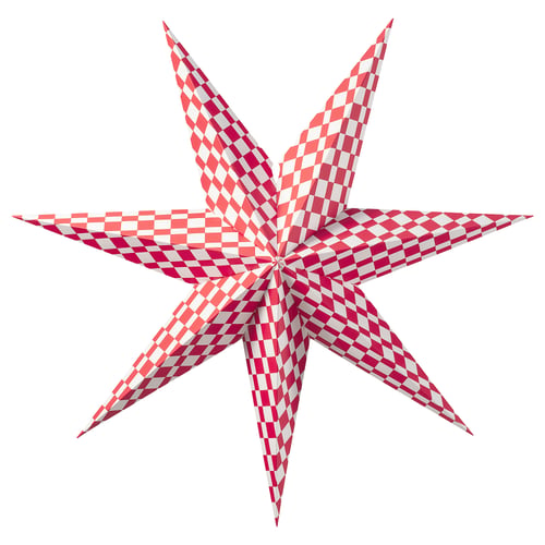 STRÅLA paper star, red-white chequered design, 3d shape, stainless steel parts.