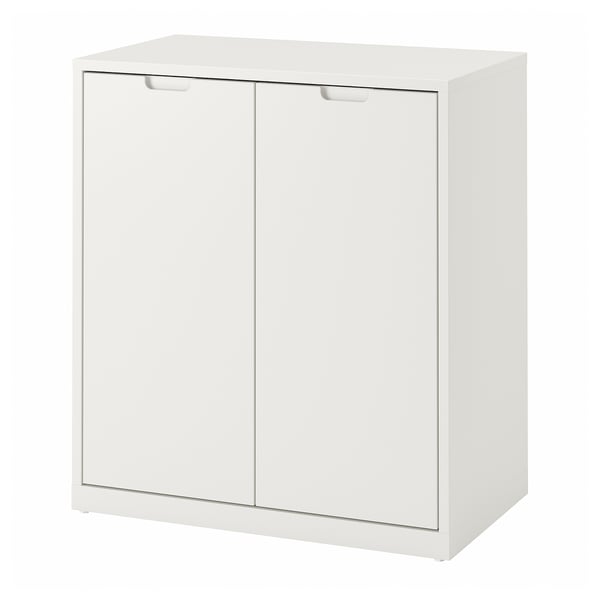 White TONSTAD cabinet, rectangular, with two doors, sleek design, and soft-closing function.