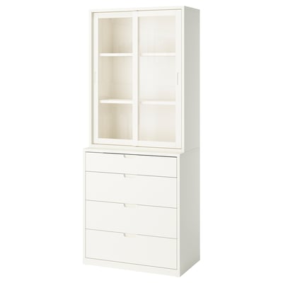 TONSTAD off-white cabinet & chest: 4 drawers, glass doors, clean lines, quality feel.